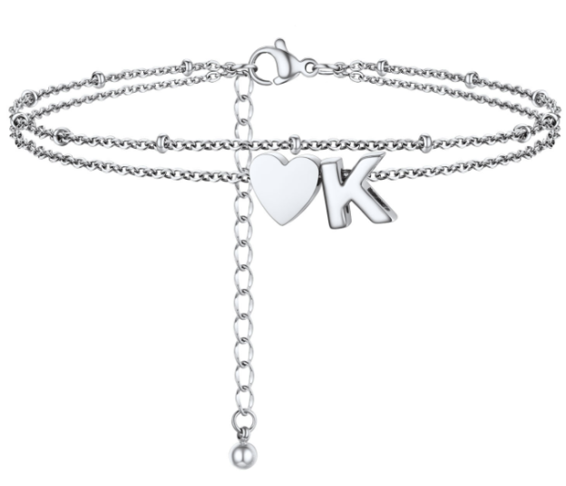 Polished Heart Letter Double Layer Anklet