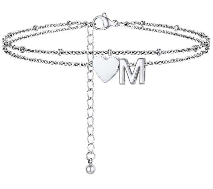 Polished Heart Letter Double Layer Anklet