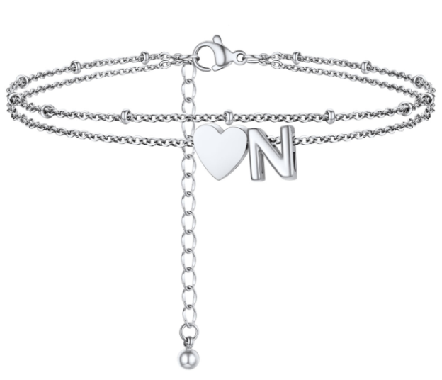 Polished Heart Letter Double Layer Anklet