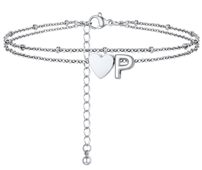 Polished Heart Letter Double Layer Anklet