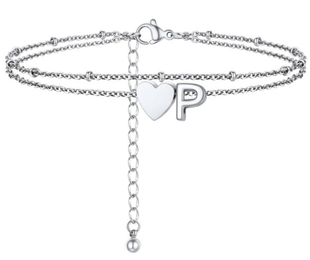 Polished Heart Letter Double Layer Anklet