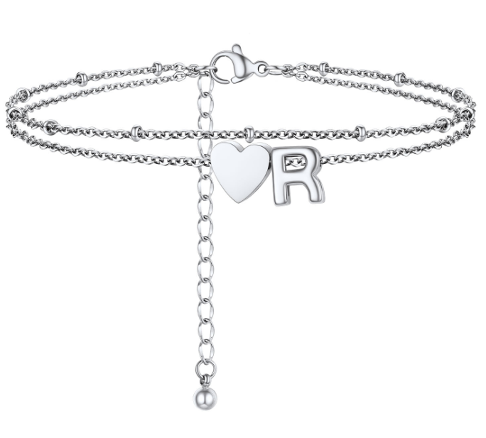 Polished Heart Letter Double Layer Anklet
