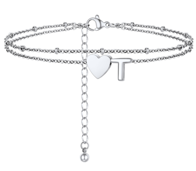 Polished Heart Letter Double Layer Anklet