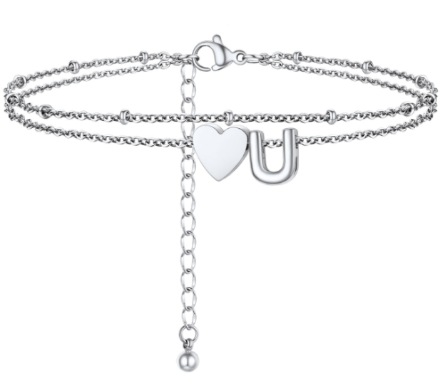 Polished Heart Letter Double Layer Anklet