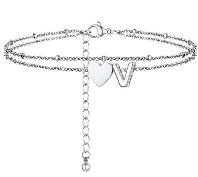 Polished Heart Letter Double Layer Anklet