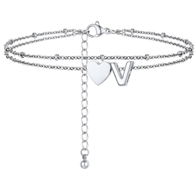 Polished Heart Letter Double Layer Anklet
