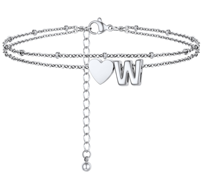 Polished Heart Letter Double Layer Anklet