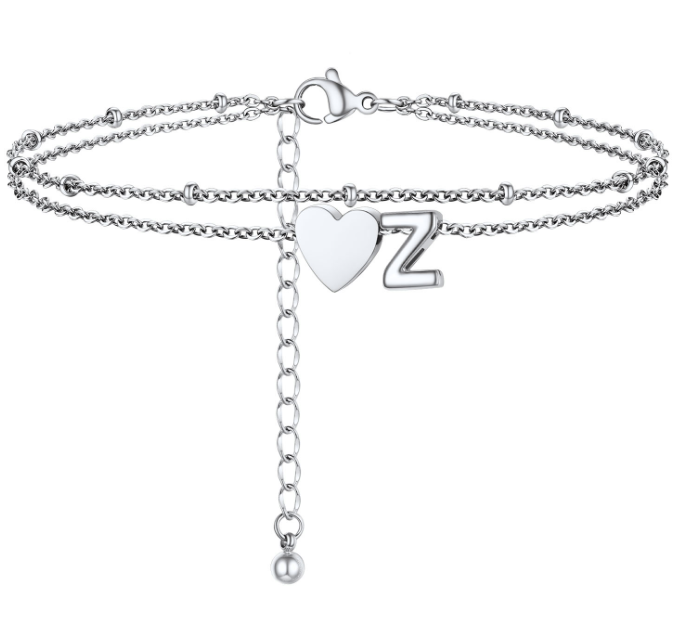 Polished Heart Letter Double Layer Anklet
