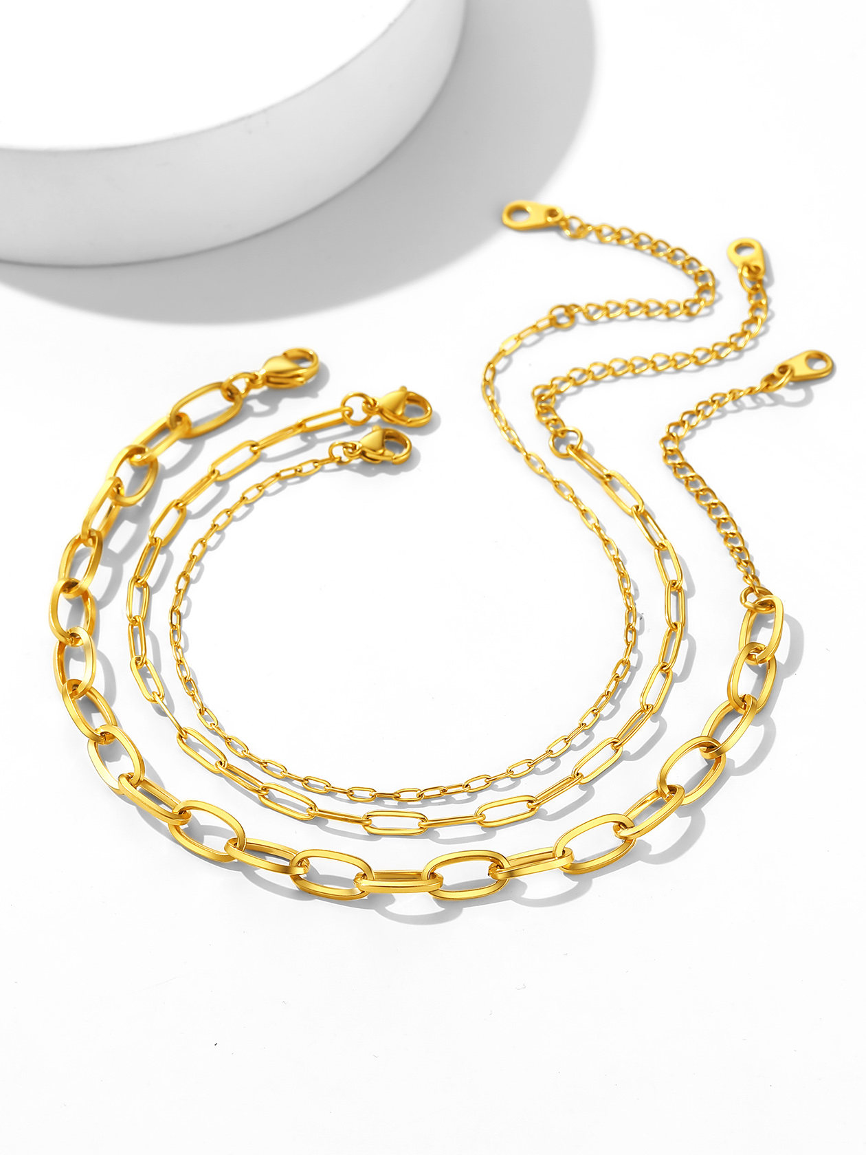 3PC Layered Paperclip Anklet