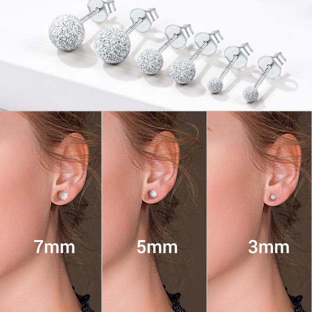 Silver Ball Stud Earrings 3 sizes