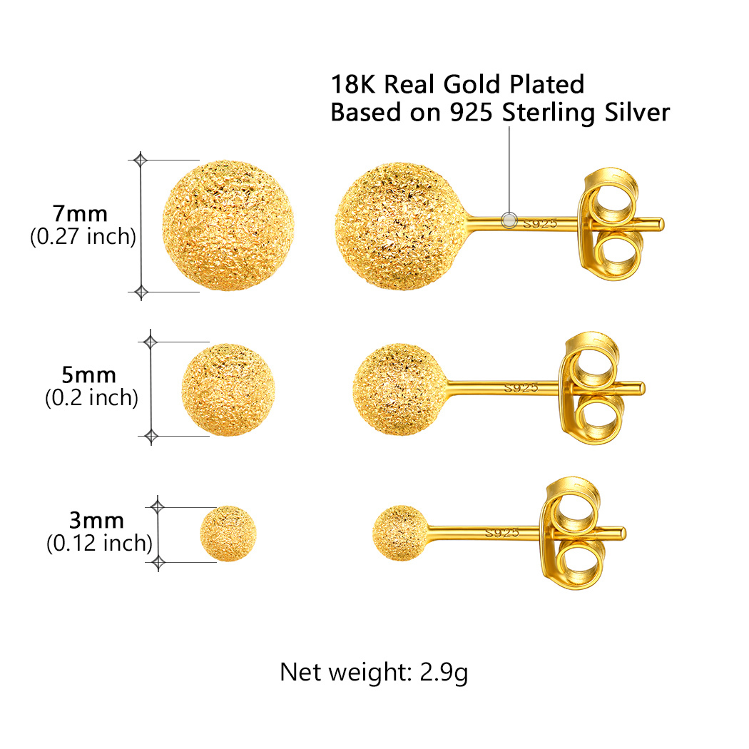 Gold S925 Silver Stud Earrings - Minimalist Design