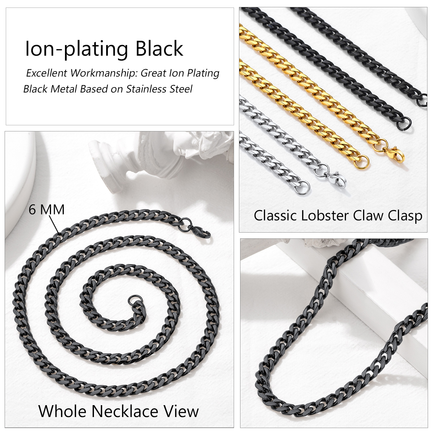 Cuban Chain Details: Secure Clasp Durable Stainless Steel Men's Necklace