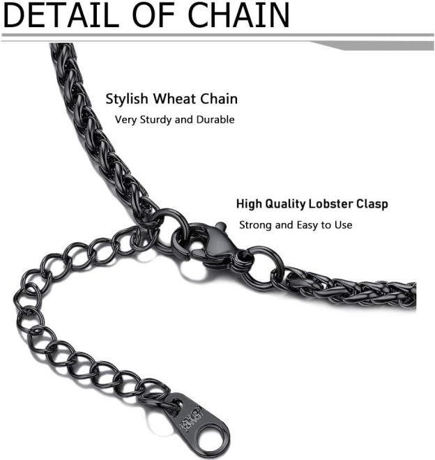 Black Wheat Chain with Lobster Clasp for Prayer Hands Necklace 