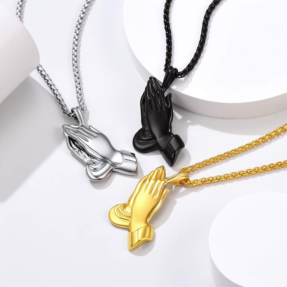 Praying Hands Black Chain Necklace In 3 colors