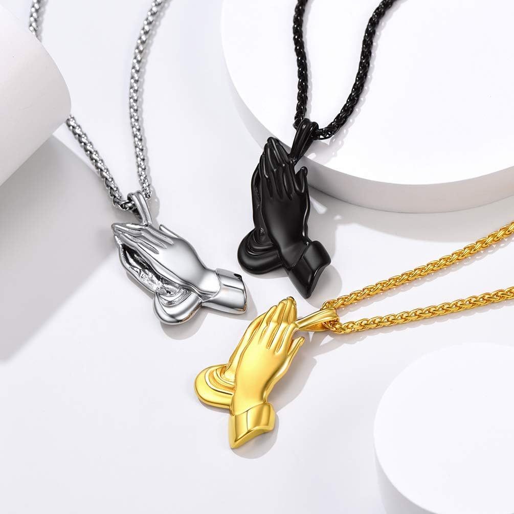 Praying Hands Black Chain Necklace In 3 colors