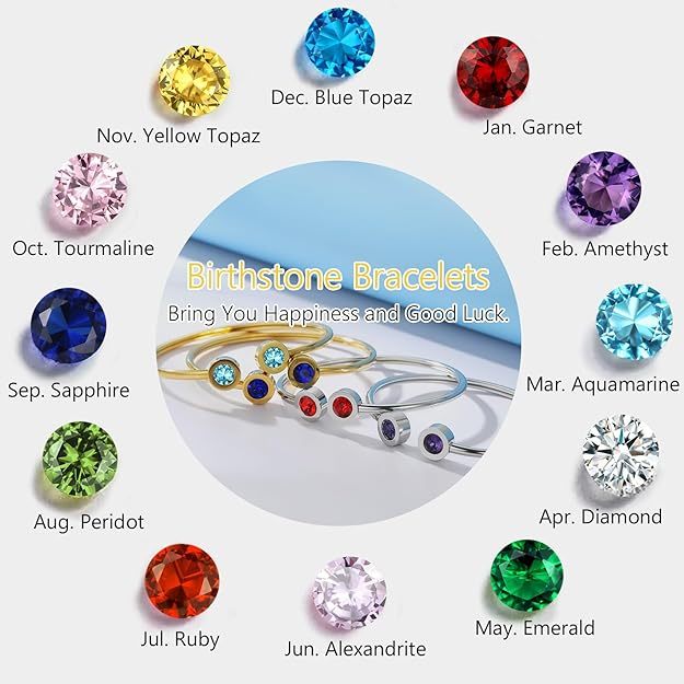Birthstone cuff bracelet gift for her