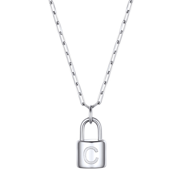 Gold-plated paperclip chain padlock necklace