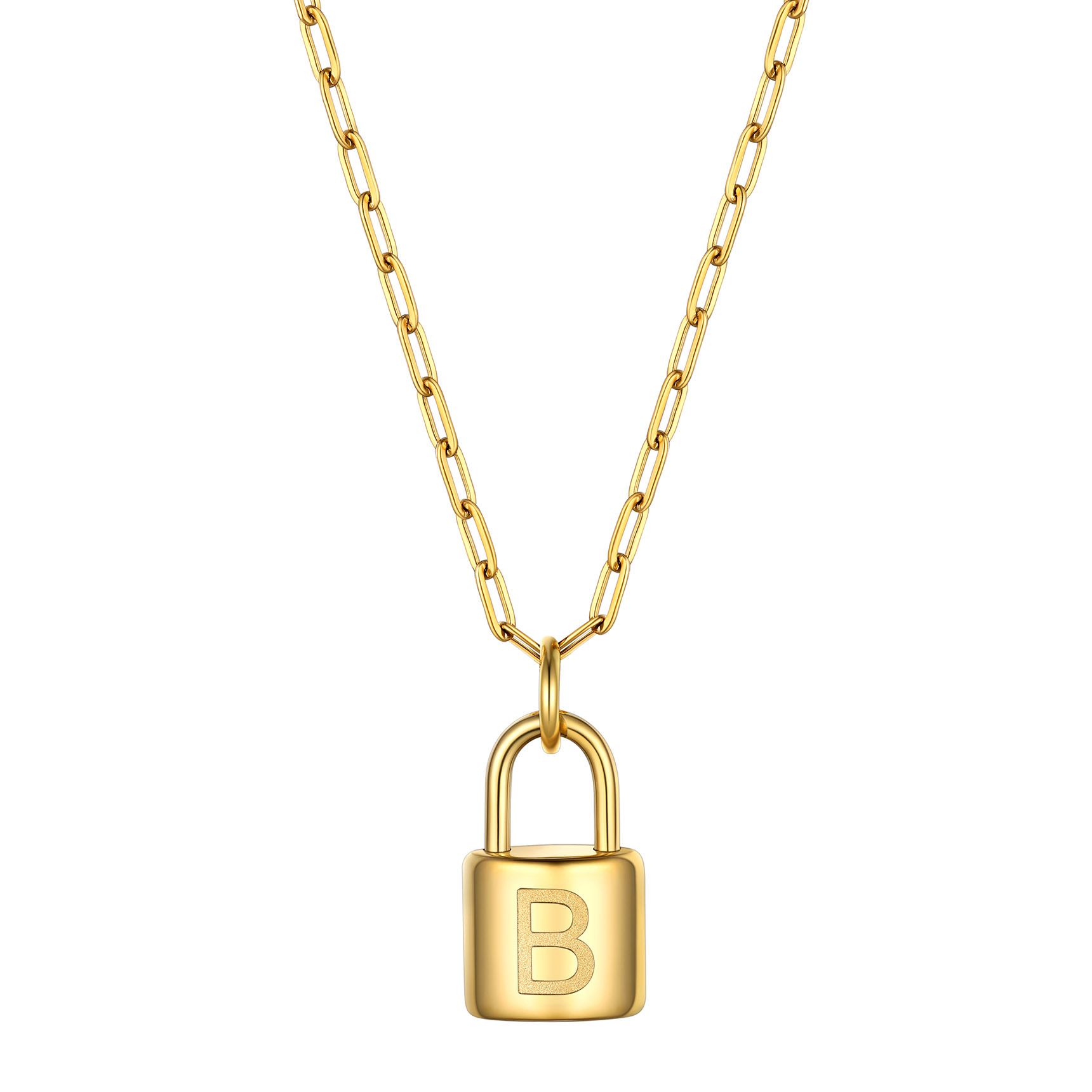 Gold-plated paperclip chain padlock necklace