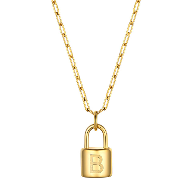 Gold-plated paperclip chain padlock necklace