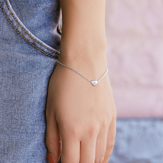Heart Initial Charm Bracelet