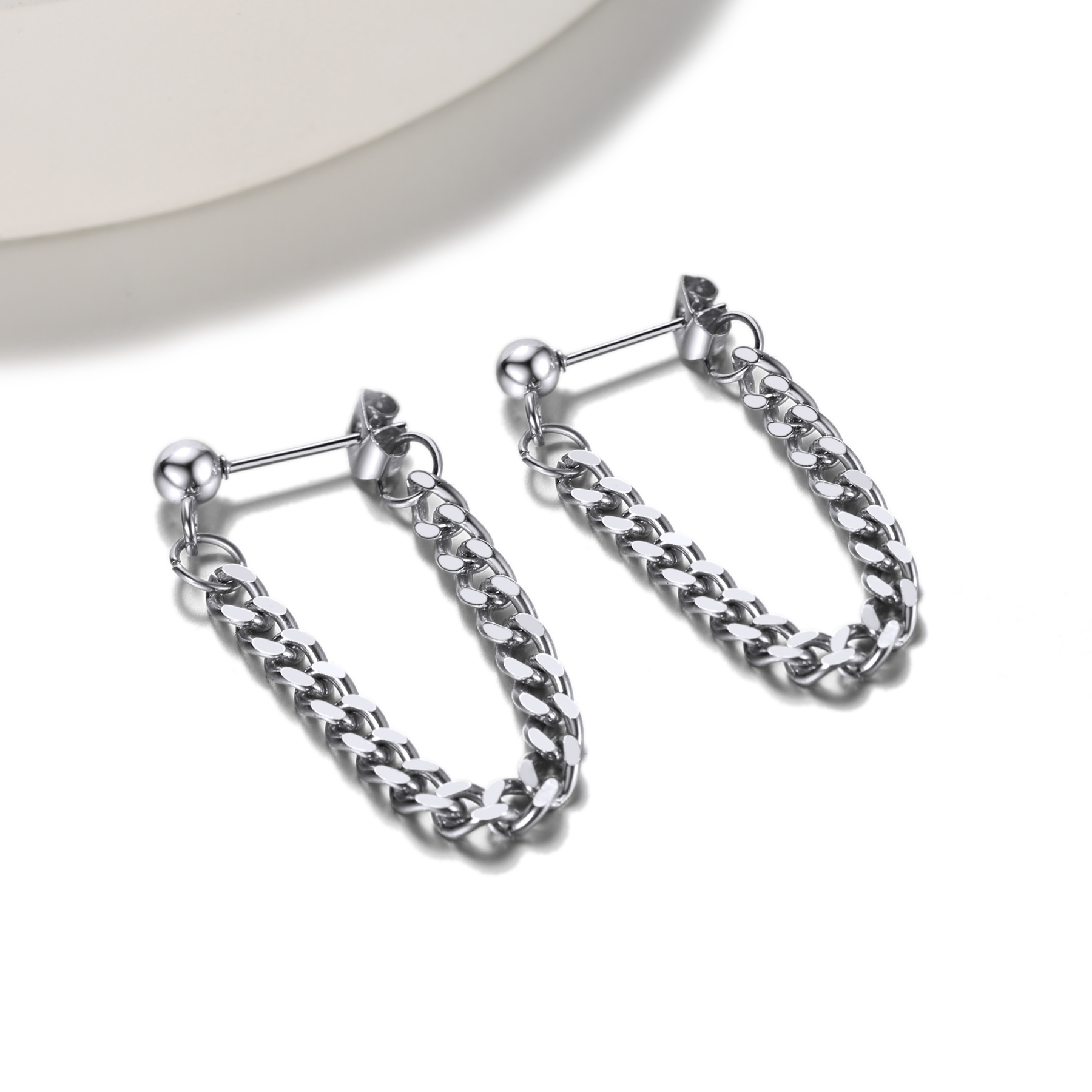 Punk Drop Earrings - 316L Stainless Steel with Cuban Chain