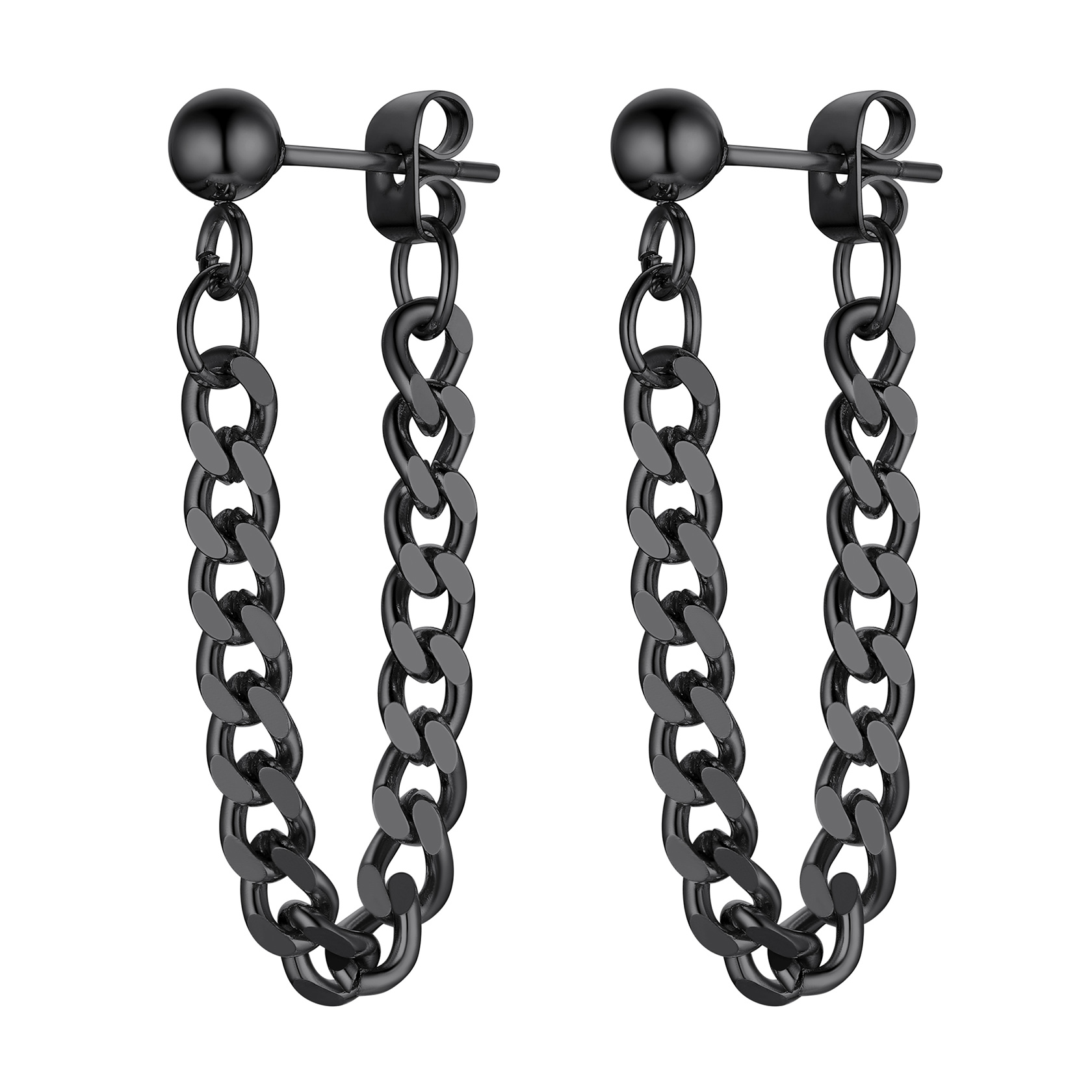 Punk Drop Earrings - 316L Stainless Steel with Cuban Chain