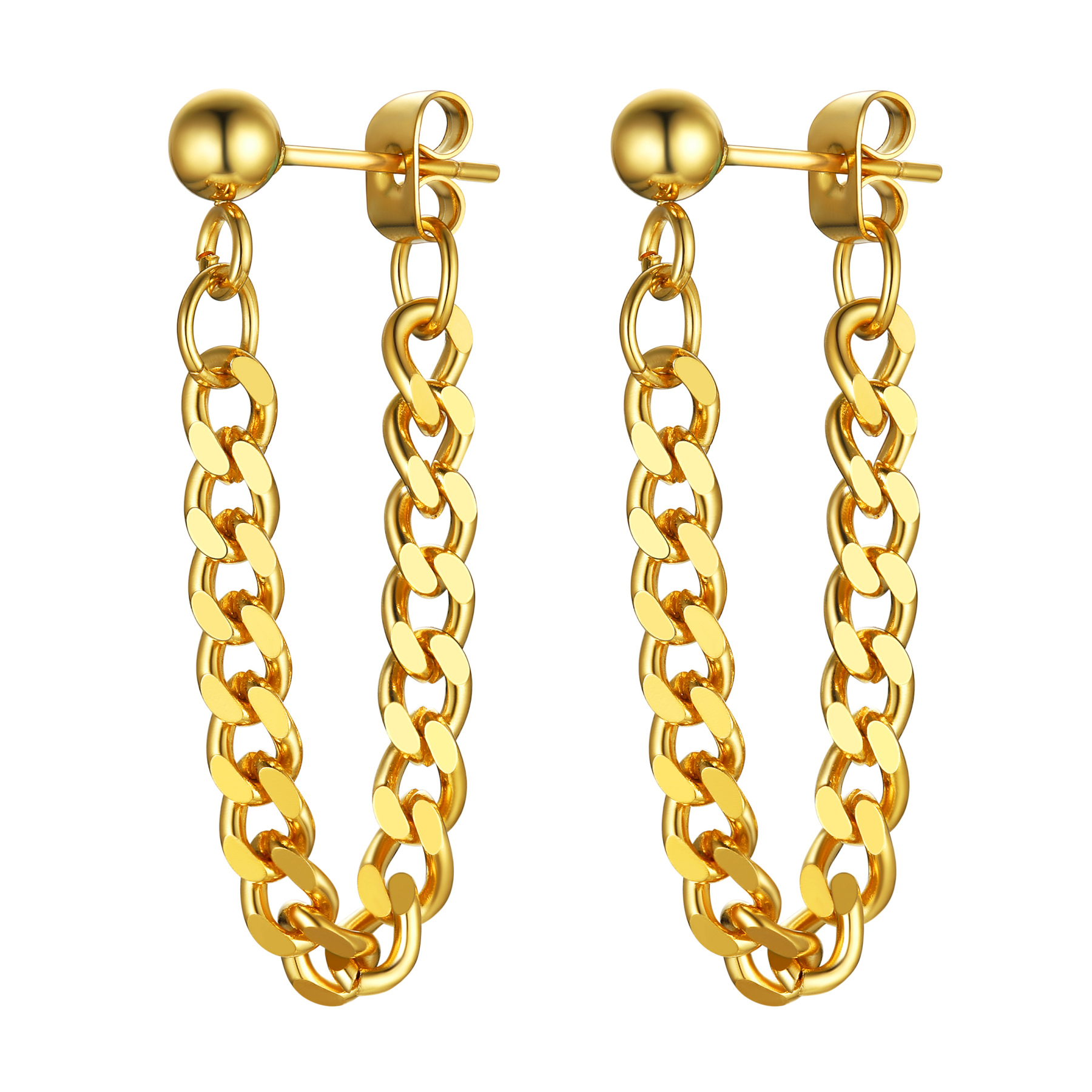 Punk Drop Earrings - 316L Stainless Steel with Cuban Chain