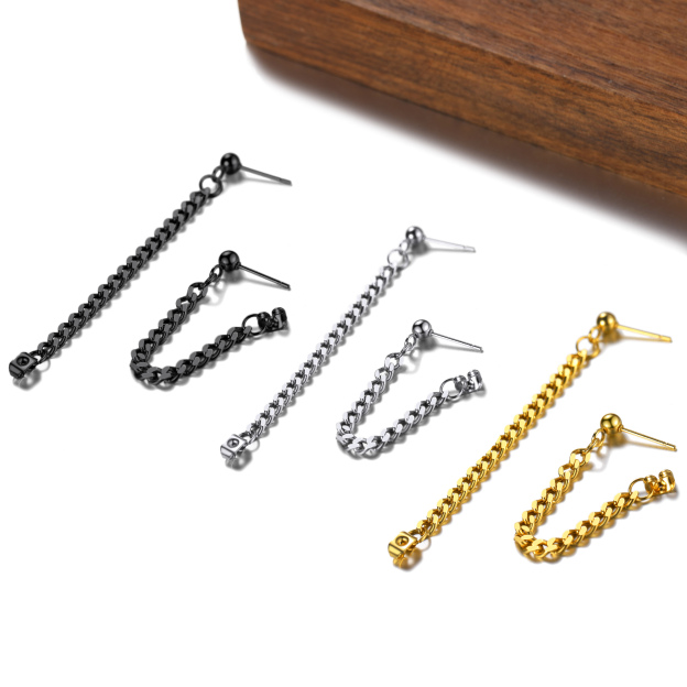 Punk Drop Earrings - 316L Stainless Steel with Cuban Chain