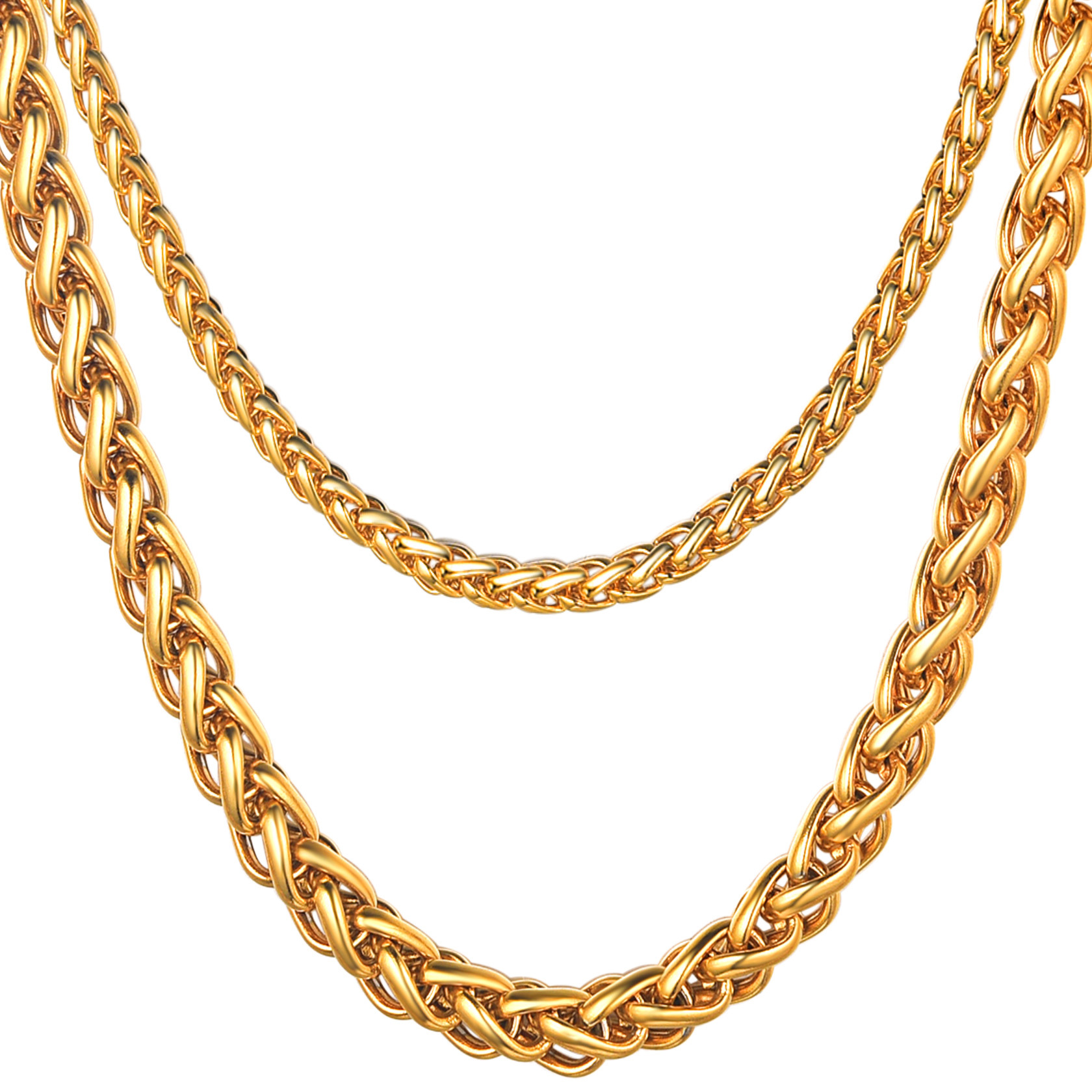 3mm Gold Twisted Spiga Wheat Chain Necklace