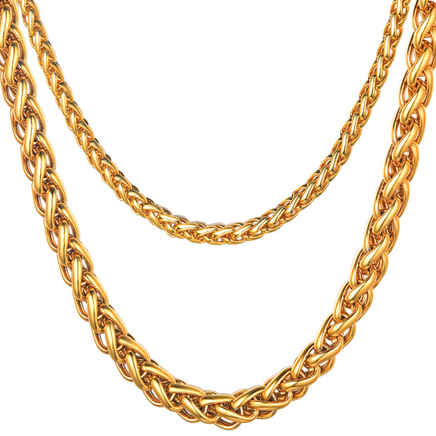 3mm Gold Twisted Spiga Wheat Chain Necklace