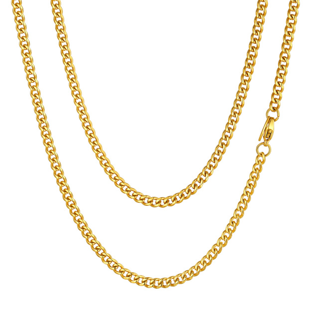 3mm Cuban Curb Chain Necklace Stainless Gold