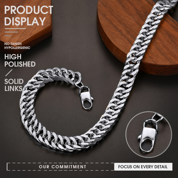 Miami Cuban Link Chain Necklace for Men, Strong Clasp