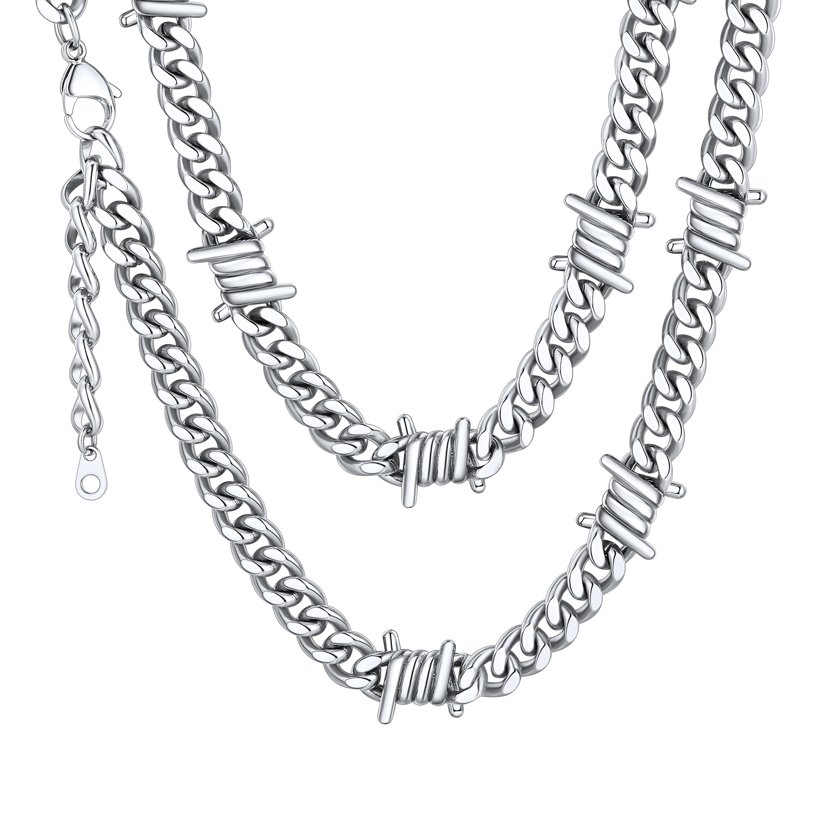 Barb Wire Cuban Link Chain Necklace Steel