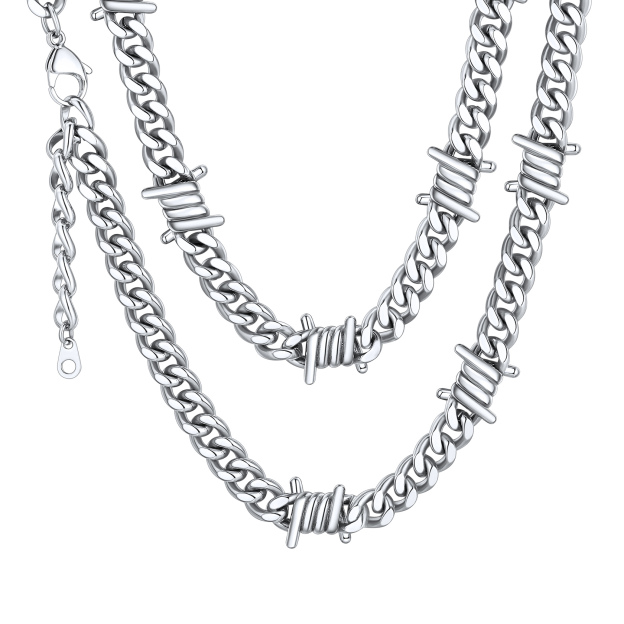 Barb Wire Cuban Link Chain Necklace Steel