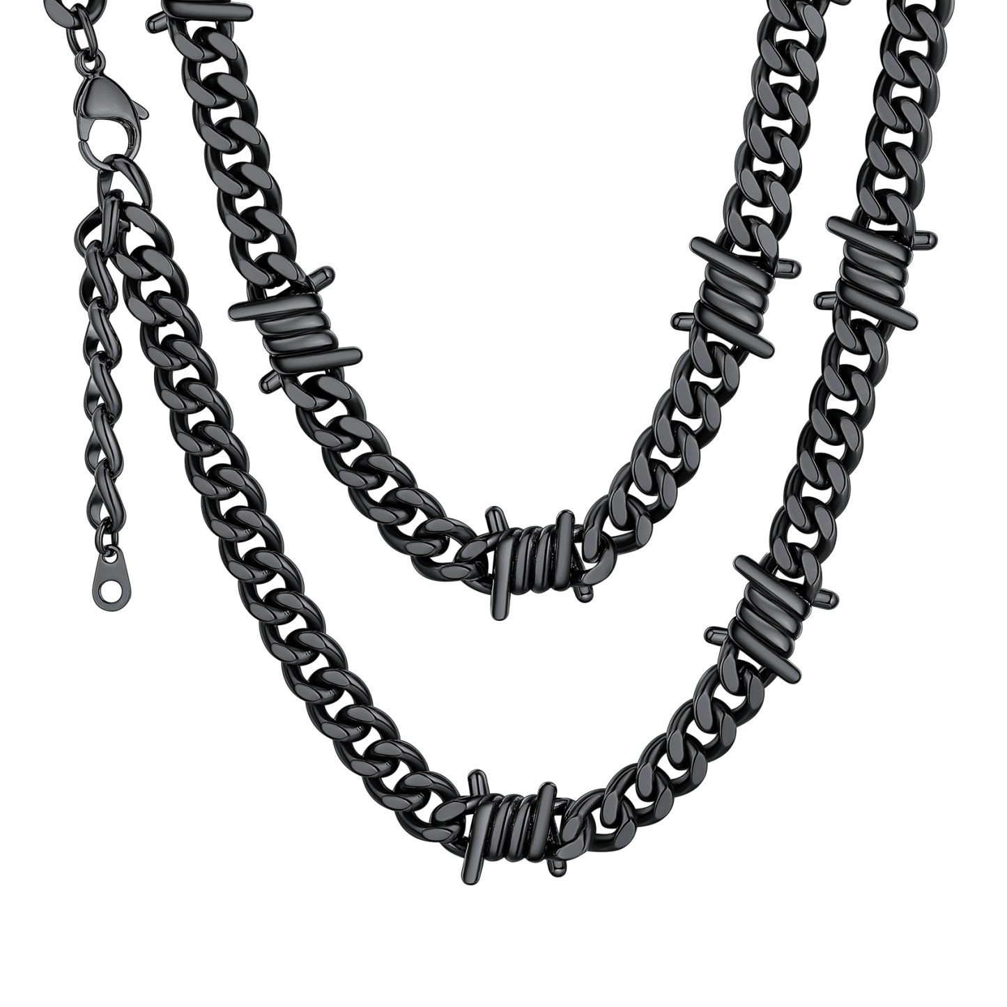 Black Barbed Wire Cuban Chain Necklace for Women Men
