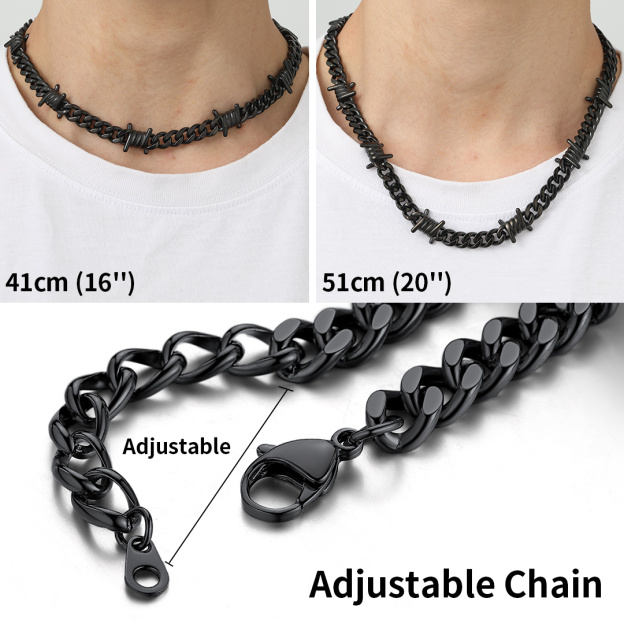 Barbed Wire Cuban Chain Necklace for Women Men 41cm vs 51cm