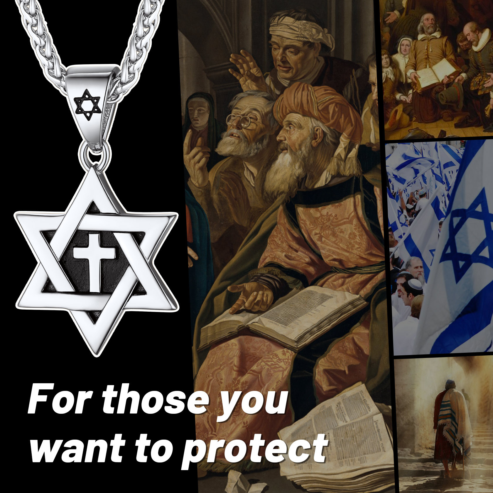 Cross Star of David NecklaceJ with religious imagery, For those you want to protect