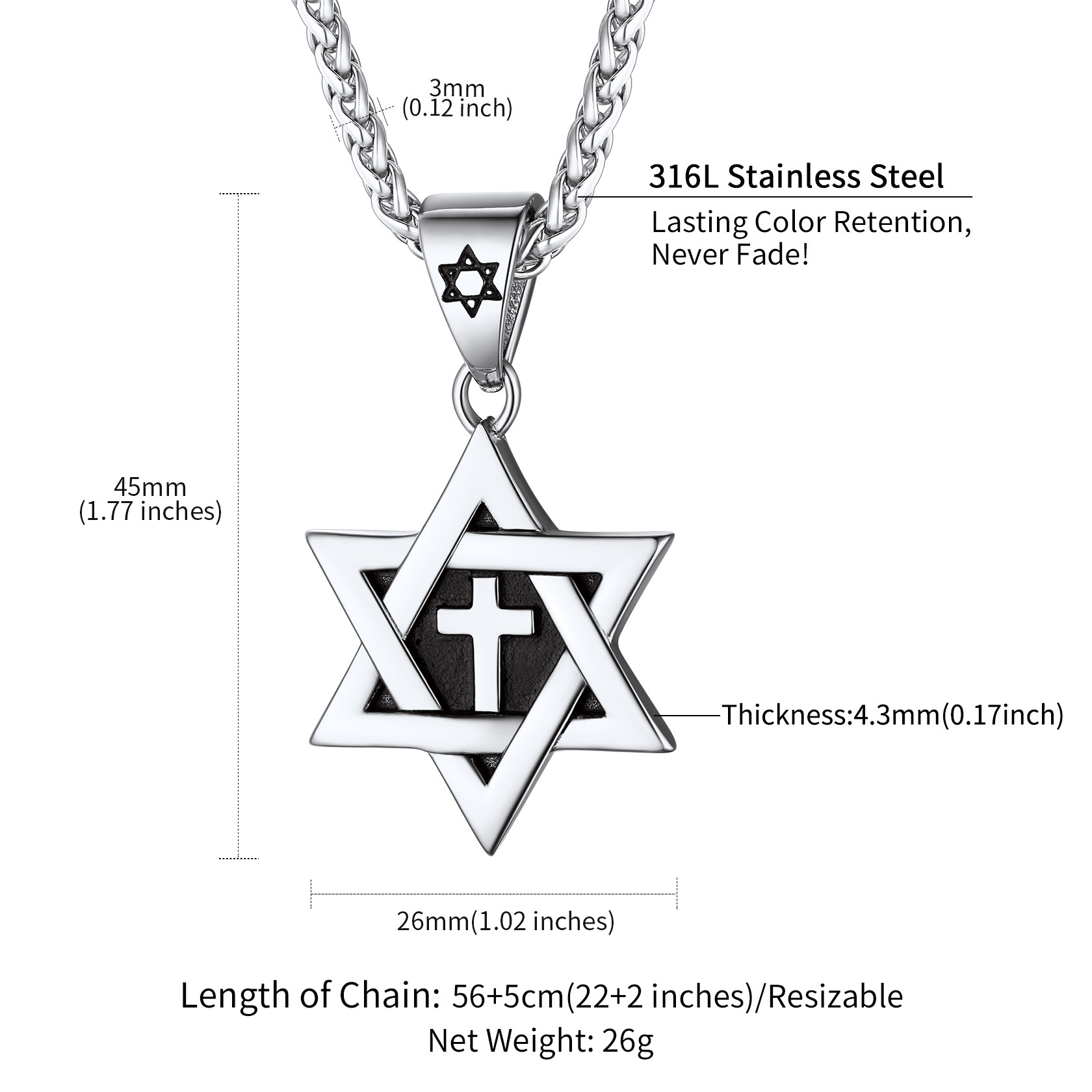 Cross Star of David Necklace with details
