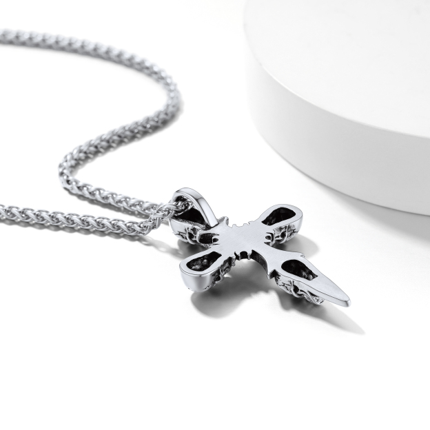 Punk Skeleton Cross Necklace for Men - Stainless Steel