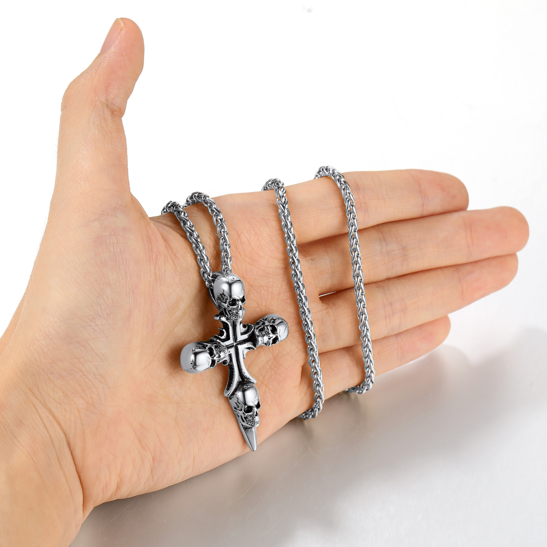 Skull Cross Pendant Necklace 22"