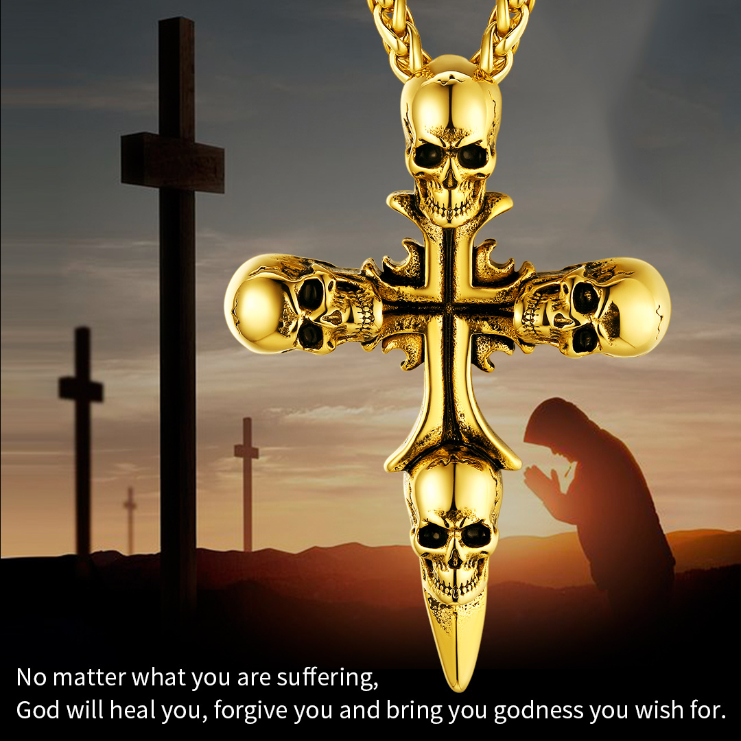 Men's Skull Cross Necklace, Stainless Steel