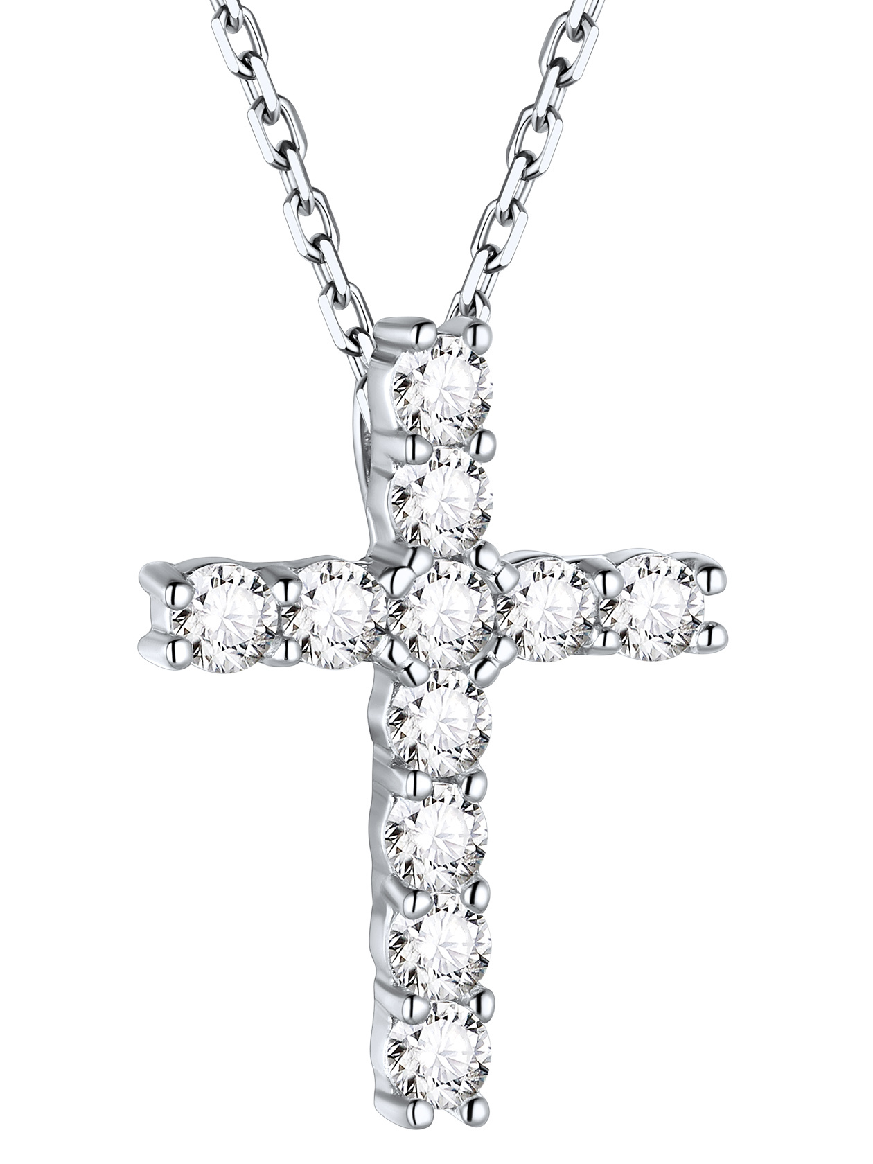 Silver Cubic Zirconia Cross Necklace