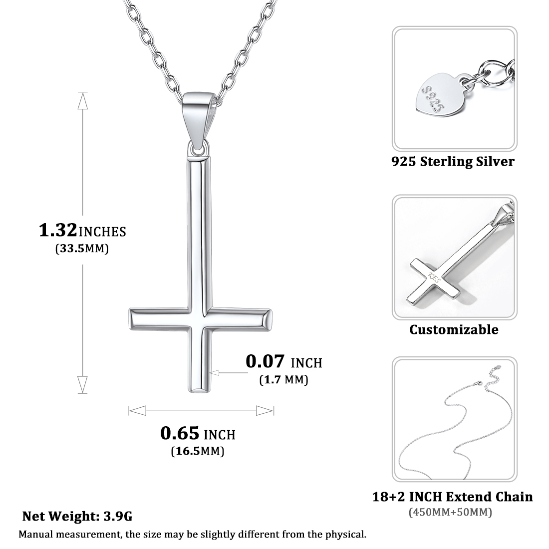 925 Silver Inverted Cross Necklace