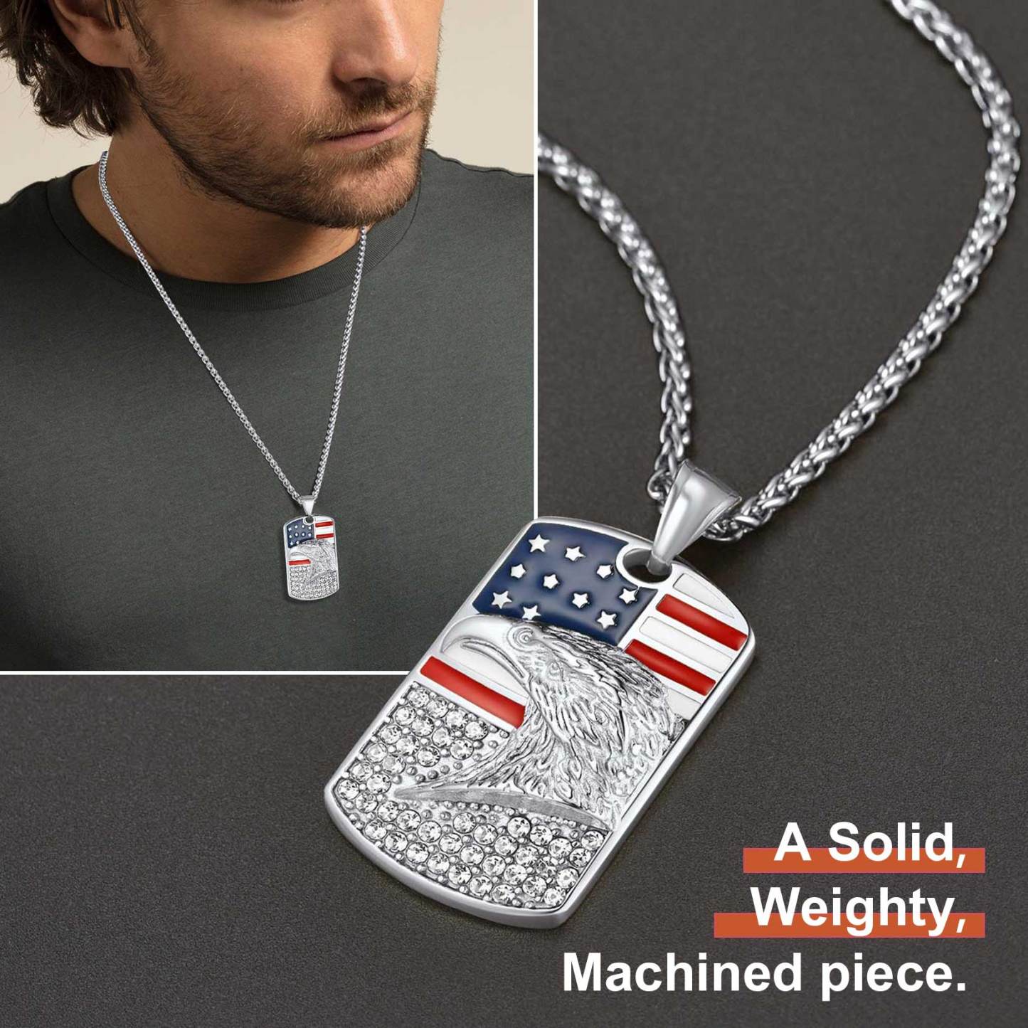 American Flag Eagle Dogtag Necklace