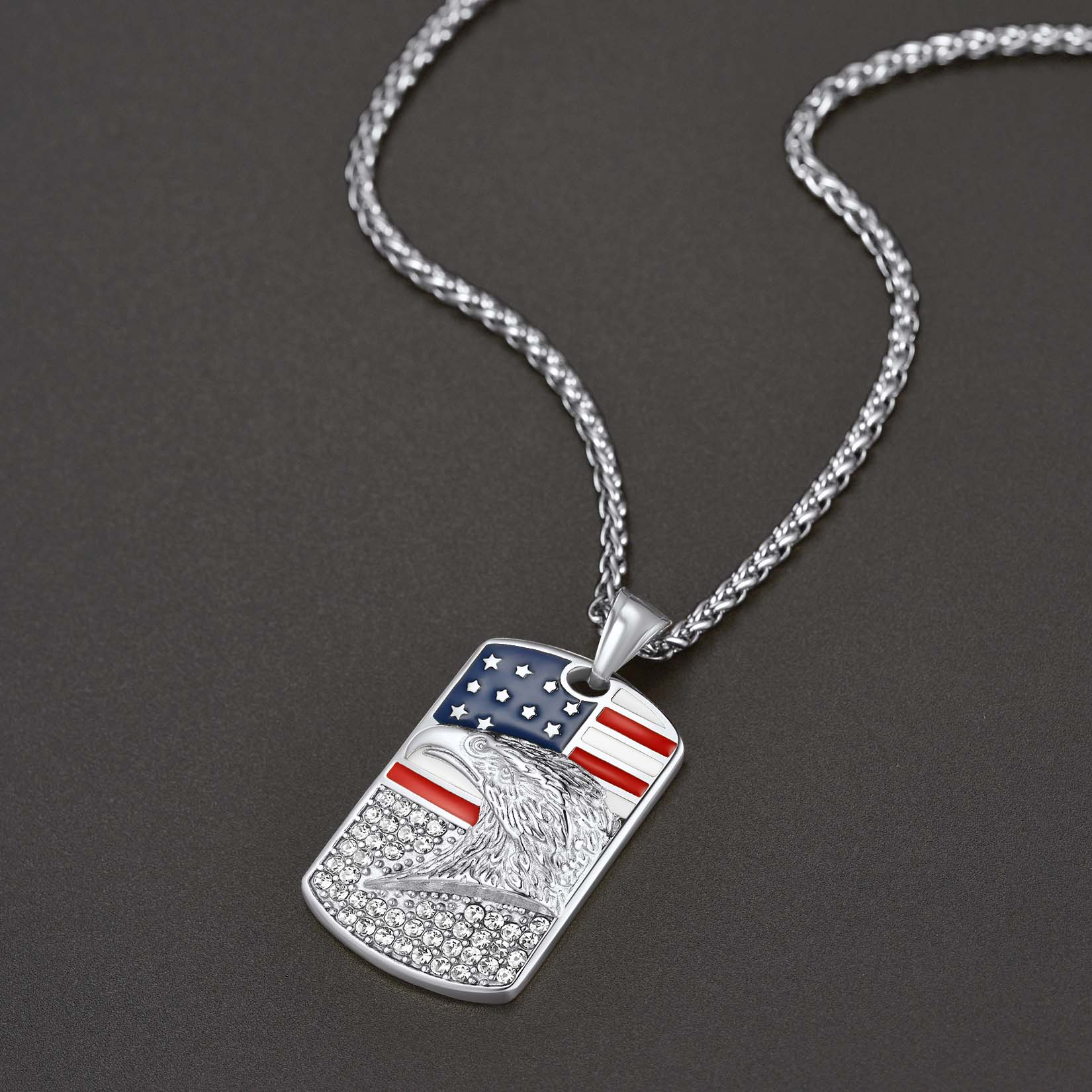 American Flag Eagle Dogtag Necklace