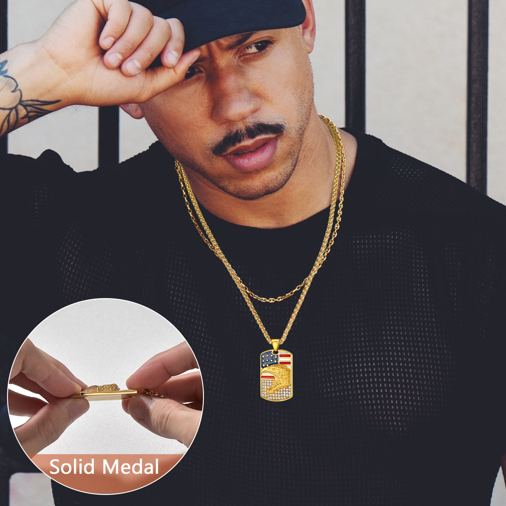 American Flag Eagle Dogtag Necklace