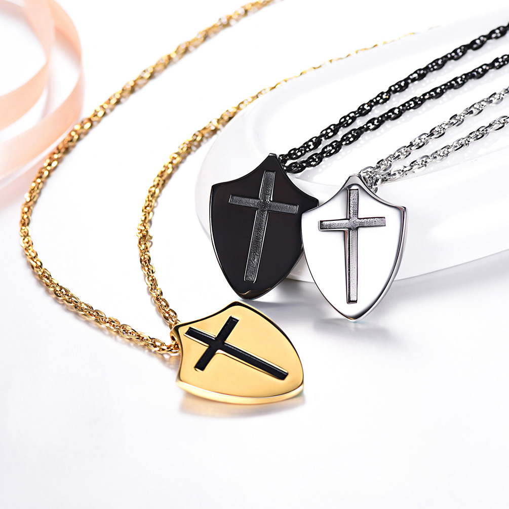 Gold, STEEL & Black Shield Cross Necklaces