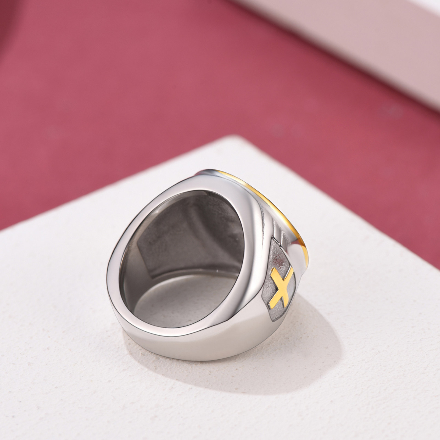 Stainless Steel Gold Signet Ring