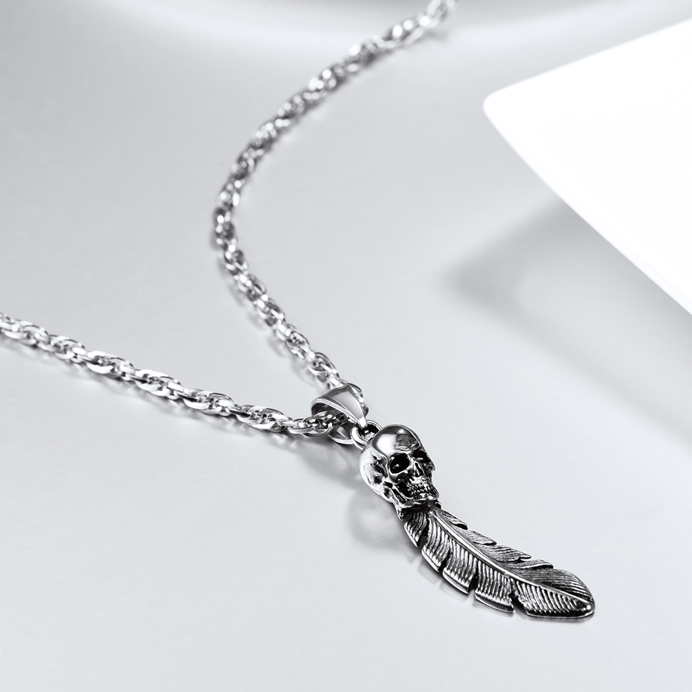 Skeleton Skull Feather Necklace