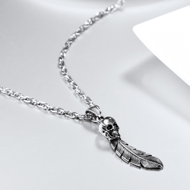 Skeleton Skull Feather Necklace